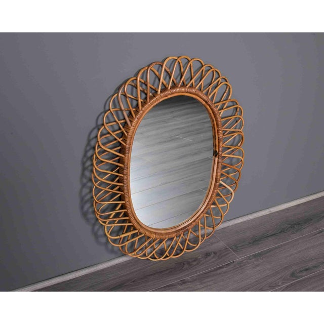 Vintage Italian Oval Mirror With Rattan Frame, Circa 1960s For Sale - Image 4 of 12