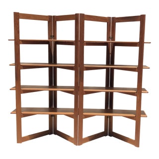 Midcentury Danish Modern Style Wood Folding Four Shelf Etagere Bookcase For Sale