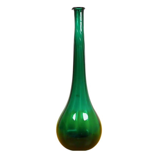 Large Vintage Green Glass Vase For Sale