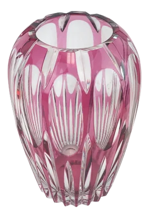 1970s Vintage Val St. Lambert Style Cranberry Cut to Clear Vase