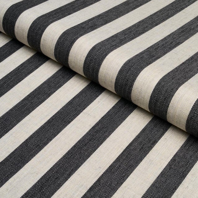 SAMPLE - Schumacher Hanson Indoor/Outdoor Stripe Fabric In Black For Sale