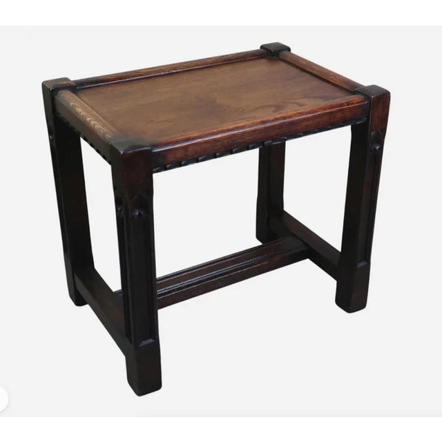 Brown Small Antique English Carved Oak Coffee Table, 1900 For Sale - Image 8 of 8