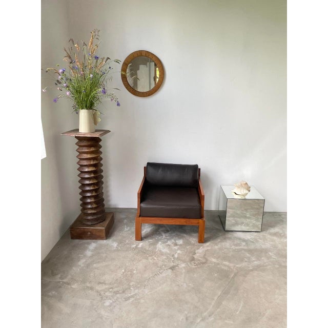 Wood Modernist Exotic Wood and Leather Armchair, 1960s For Sale - Image 7 of 18