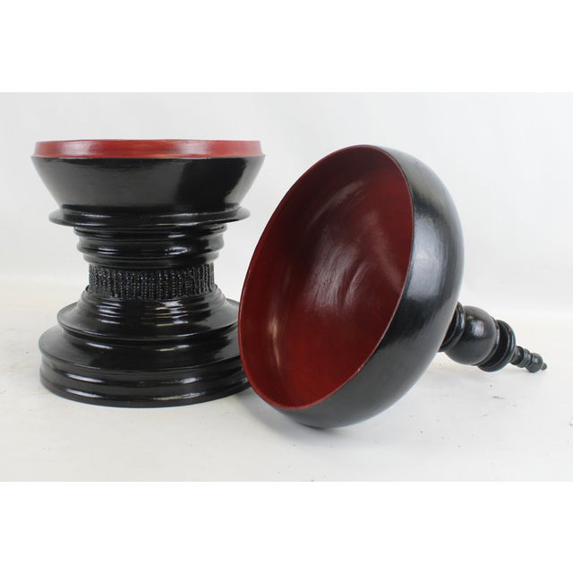 Burmese Black Lacquer Offering Bowl For Sale - Image 4 of 13