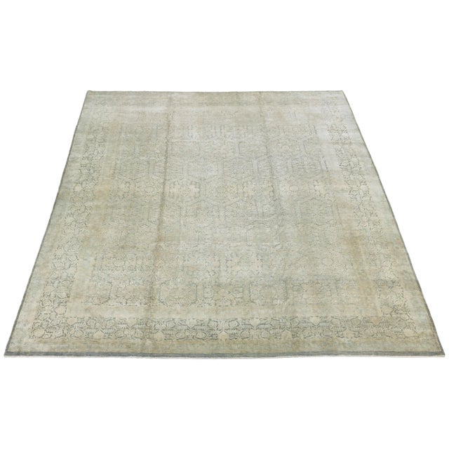 Textile Transitional Beige Handmade Wool and Silk Rug With Allover Design For Sale - Image 7 of 10