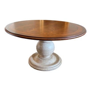 Theodore Alexander Nicolet 54 Inch Round Dining Table Mahogany With Distressed White Sphere Base For Sale