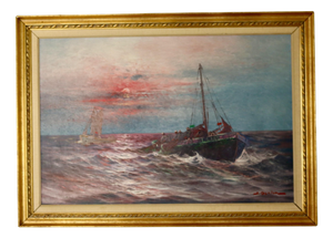 Andersson, Sailing at Sunset, 1950s, Oil, Framed