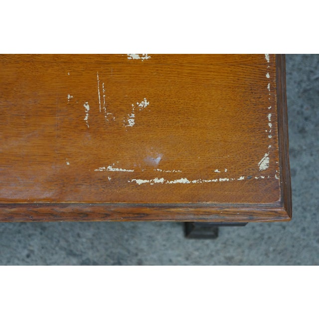 Antique Victorian English Tudor Oak Foyer Hall Entry Piano Bench 48" For Sale - Image 11 of 17