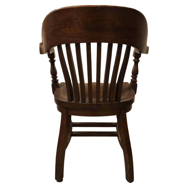 Antique Solid Oak Marble & Shattuck Desk-Banker's Chair For Sale - Image 4 of 4