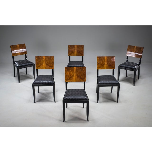 Art Deco French Walnut & Burl Dining Set, 1930s, Set of 7 For Sale - Image 13 of 18