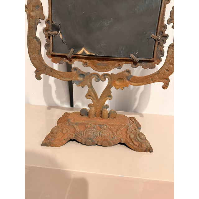 Metal Large Victorian Antique Cast Iron Vanity Mirror For Sale - Image 7 of 12
