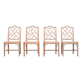 Regency Chippendale Chinese Chairs with Woven Cane, 1970s, Set of 4 For Sale