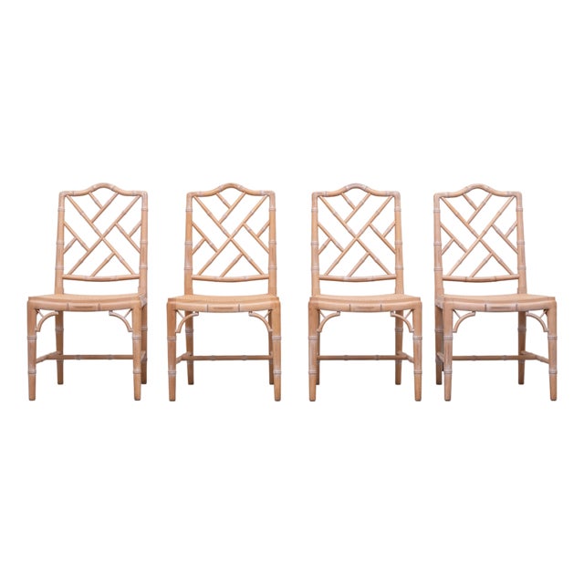 Regency Chippendale Chinese Chairs with Woven Cane, 1970s, Set of 4 For Sale
