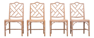 Regency Chippendale Chinese Chairs with Woven Cane, 1970s, Set of 4