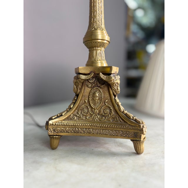 Unique and ornate bright golden colored Brass Candlestick Table Lamp with Edison socket. In working condition corded...