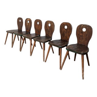 Vintage Brutalist Wooden Dining Chairs, 1970s, Set of 6 For Sale