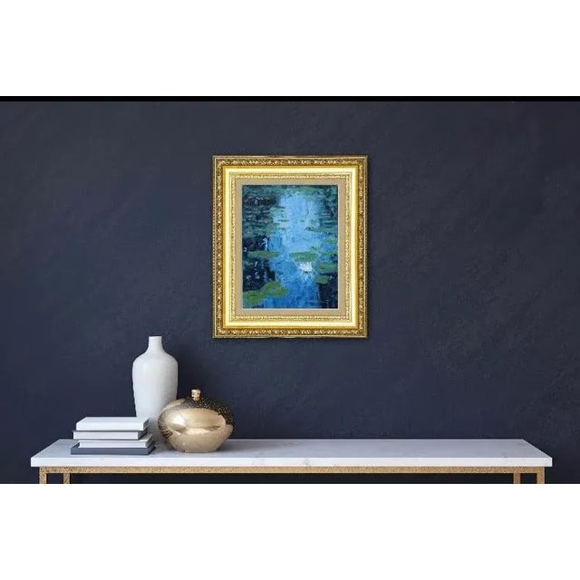 French Country "Water Lily Flower" Contemporary Impressionist Style Oil Painting For Sale - Image 3 of 12