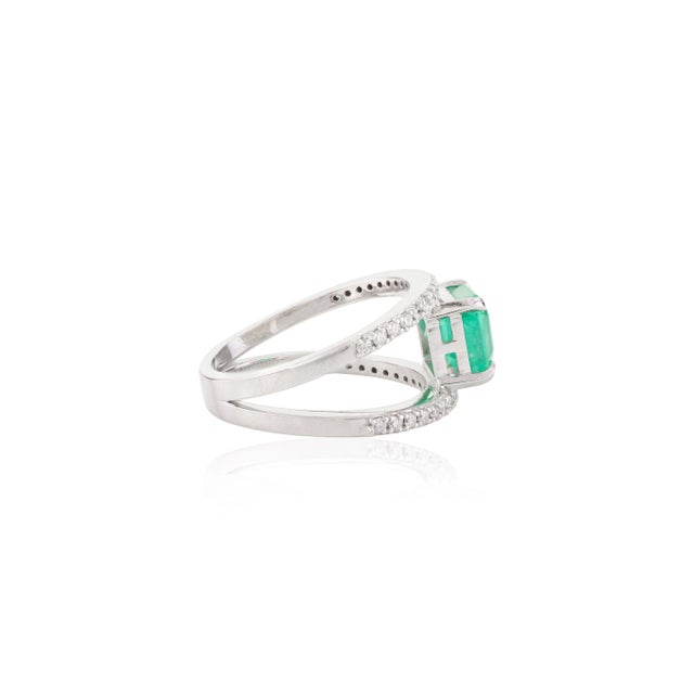 Not Yet Made - Made To Order Cushion Cut Emerald & Diamond Double Band Engagement Ring Size 5 For Sale - Image 5 of 11