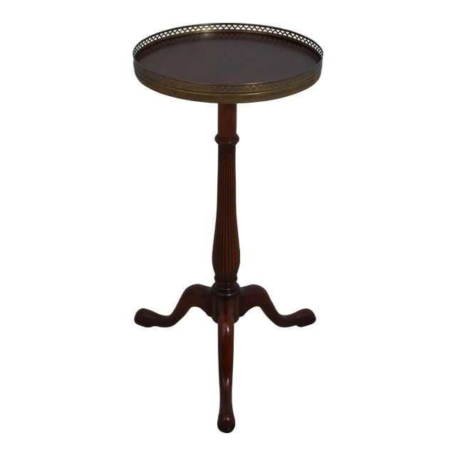 Kindel Mahogany Brass Gallery Pedestal Stand or Table For Sale