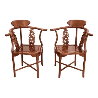 Vintage Chinese Rosewood Horseshoe Corner Chairs, a Pair For Sale