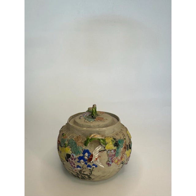 Vintage Japanese Bisque and Enamel Flora & Fauna Small Teapot by Banko, Multi Color For Sale - Image 12 of 12