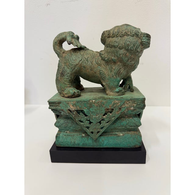 Asian Antique Vintage Impressive Bronze Foo Dog Sculptures - Pair For Sale - Image 3 of 10
