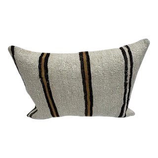 Turkish Hemp Pillow Cushion Natural Beige Black Pillow Cushion Cover 16" x 24" For Sale