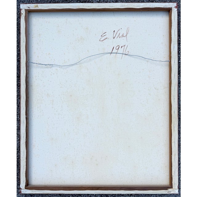 Wood Large "Mosaic Flower" Acrylic on Canvas by E.Vial 1976 For Sale - Image 7 of 8