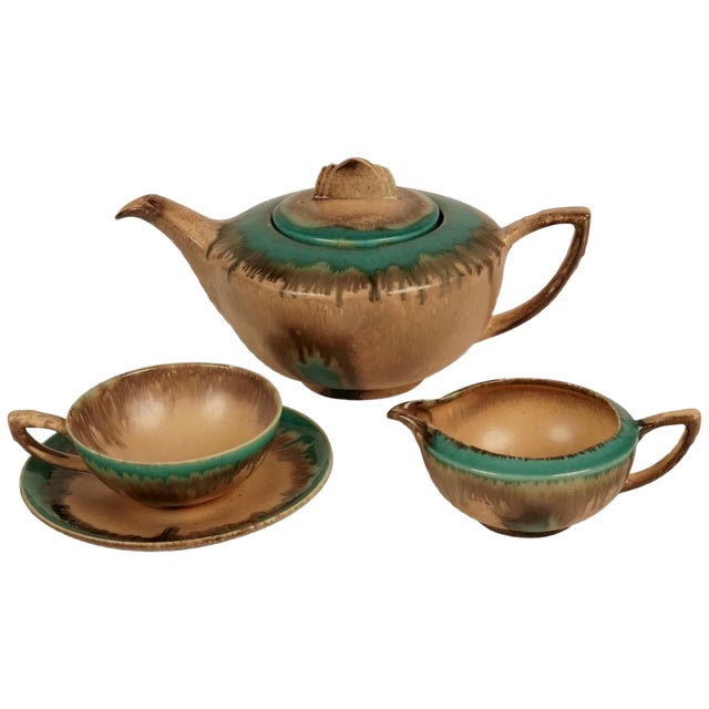 Cabana Style Ceramic Tea Set, Germany, 1920s, Set of 15 For Sale
