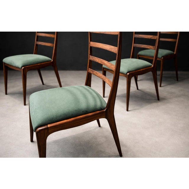 Set of Six Dining Chairs in Caviuna Hardwood and Suede by Angelini, Brazil, 1950s For Sale - Image 11 of 15
