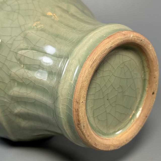 Antique Chinese Longquan Celadon Carved Floral Vase For Sale - Image 6 of 8