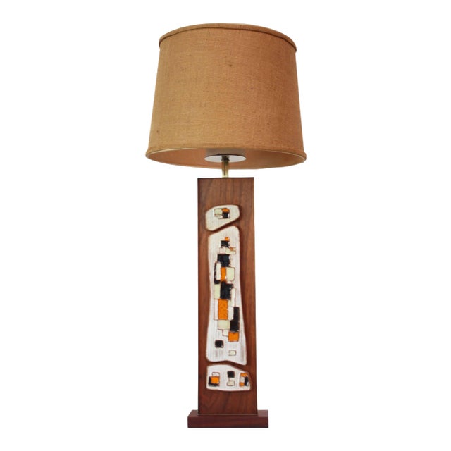 Harris Strong Walnut, Brass and Ceramic Tile Table Lamp Chairish
