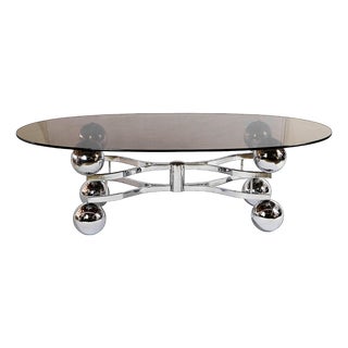 Vintage Space Age Chrome and Glass Coffee Table, 1970s For Sale