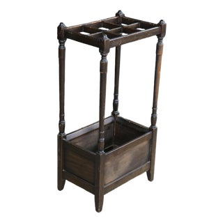 Antique Victorian Revival Mahogany 6 Slot Umbrellas Cane Walking Stick Stand For Sale