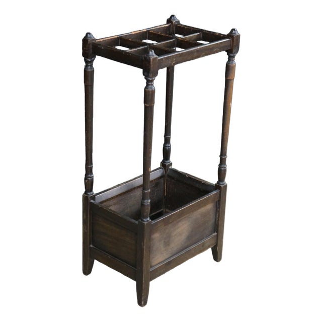 Antique Victorian Revival Mahogany 6 Slot Umbrellas Cane Walking Stick Stand For Sale