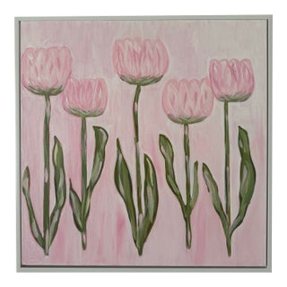 Modern Abstract Folk Art Floral Acrylic Painting, “Morning Blooms,” Framed, Signed, Dated For Sale
