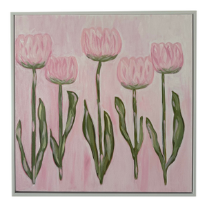 Modern Abstract Folk Art Floral Acrylic Painting, “Morning Blooms,” Framed, Signed, Dated