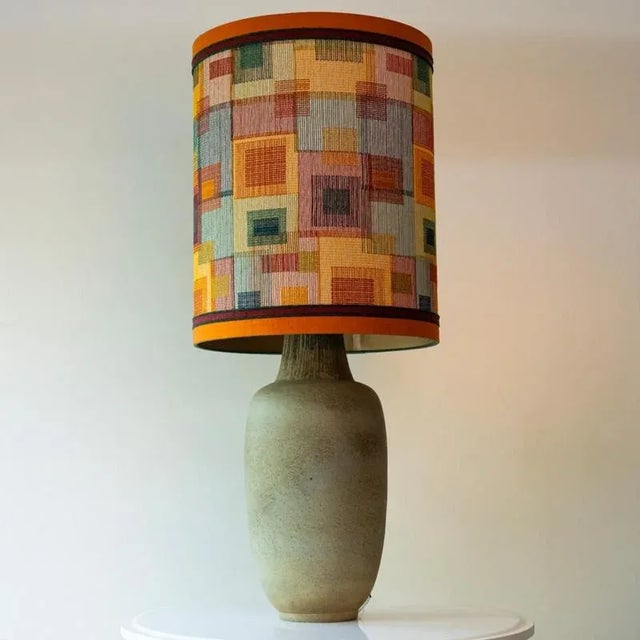 Ovoid Lime Green Ceramic Table or Floor Lamp with Lampshade attributed to R. Houben, 1970s For Sale - Image 3 of 10