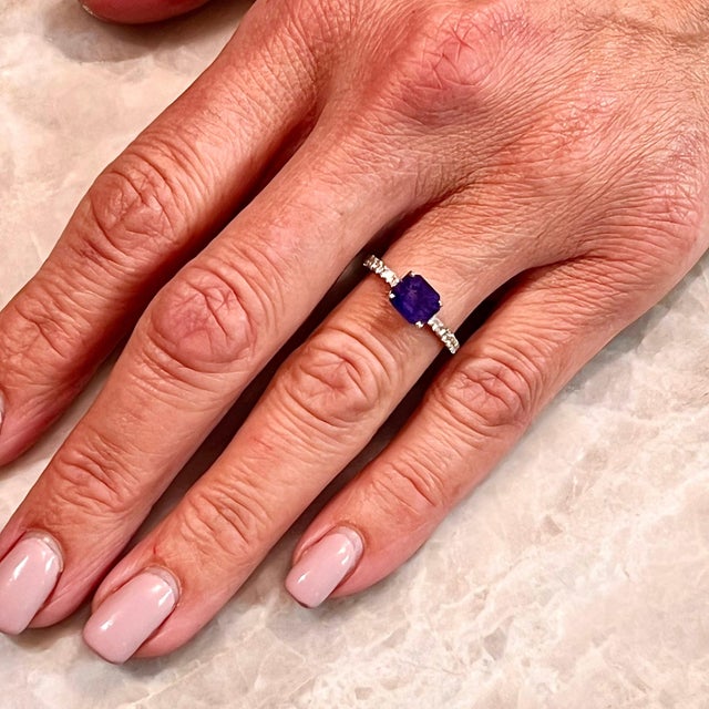 Natural Sapphire Diamond Ring 6.5 14k W Gold 1.99 TCW Certified, Size 6.5 For Sale - Image 15 of 15