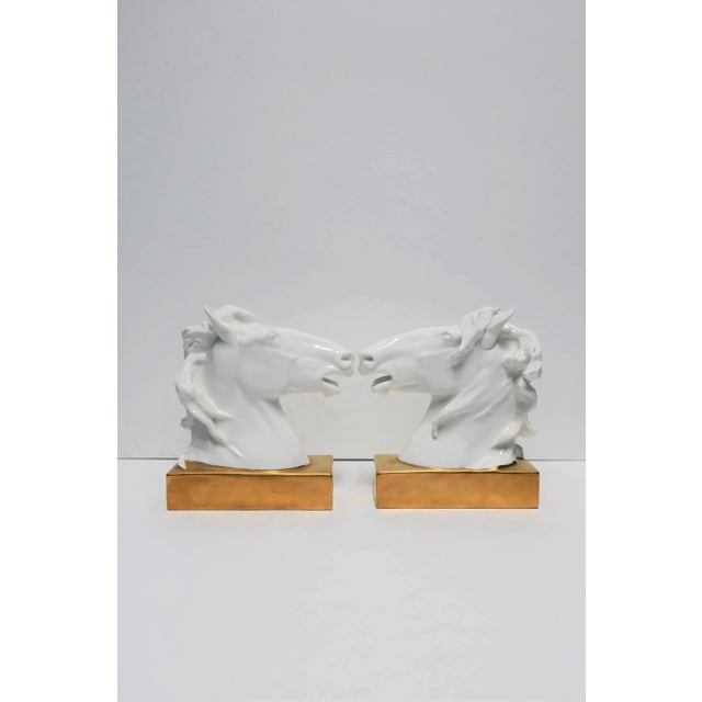 Rustic European Horse Head and Mane Bookends or Decorative Object Sculptures White and Gold Porcelain, Pair For Sale - Image 3 of 13