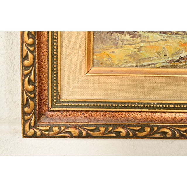 Brown Original Artist Signed Impressionist Rural Landscape Oil on Canvas Painting of Cottage in Carved Giltwood Frame For Sale - Image 8 of 11
