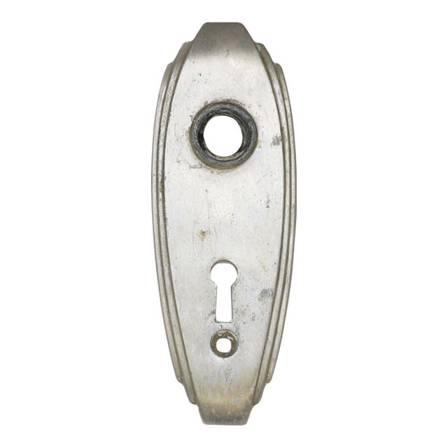 Vintage 5 In. Art Deco Nickeled Brass Door Back Plate For Sale