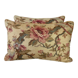 Vintage-Inspired Linen Lumbar Pillows, Floral Design, Usa, Set of Two