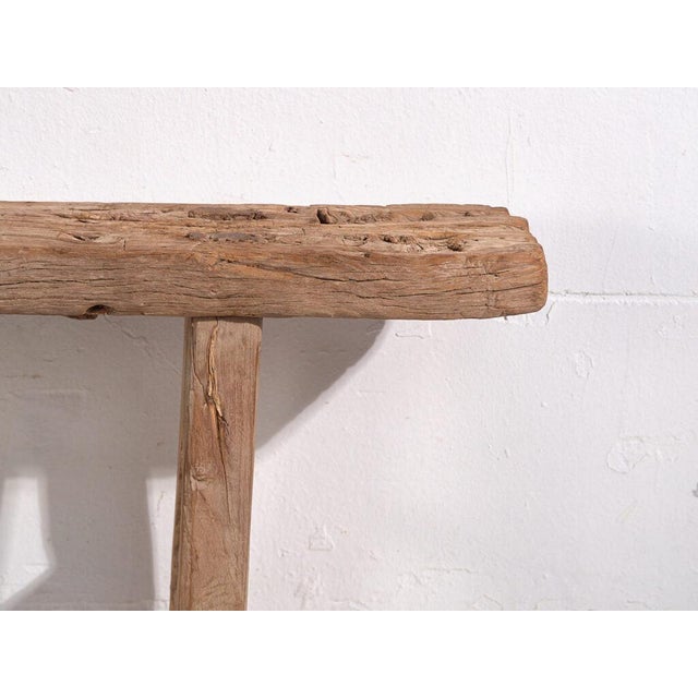 Wood Antique Primitive Wooden Bench For Sale - Image 7 of 9