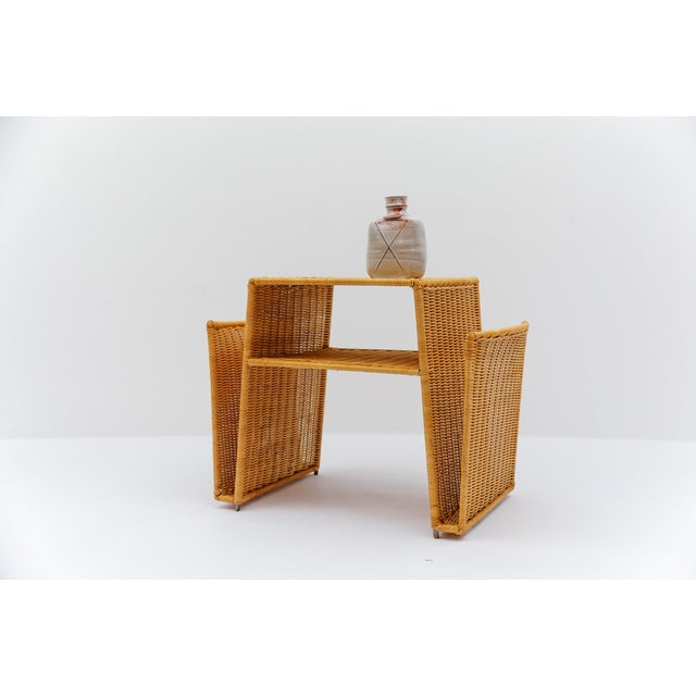 Wood Italian Rattan Side Table and Magazine Rack, 1970s For Sale - Image 7 of 13