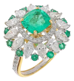 Natural Columbian Emerald Ring with Diamond in 18k Gold