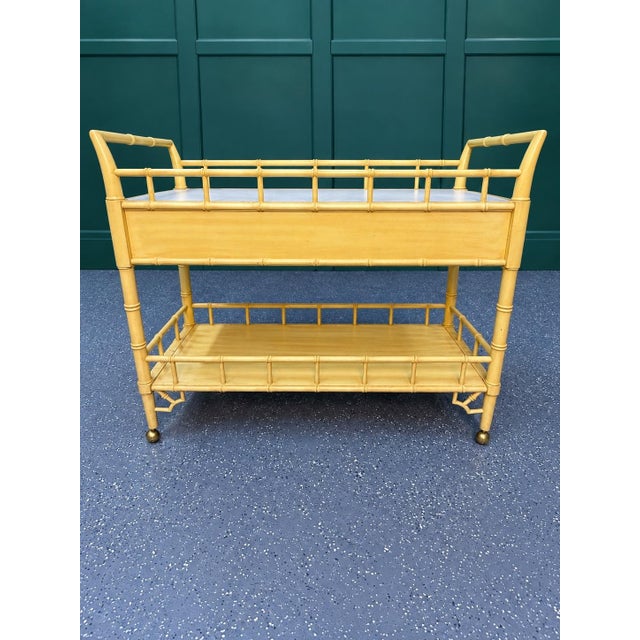 Mid 20th Century Vintage Thomasville Allegro Faux Bamboo Rolling Serving Cart For Sale - Image 5 of 12