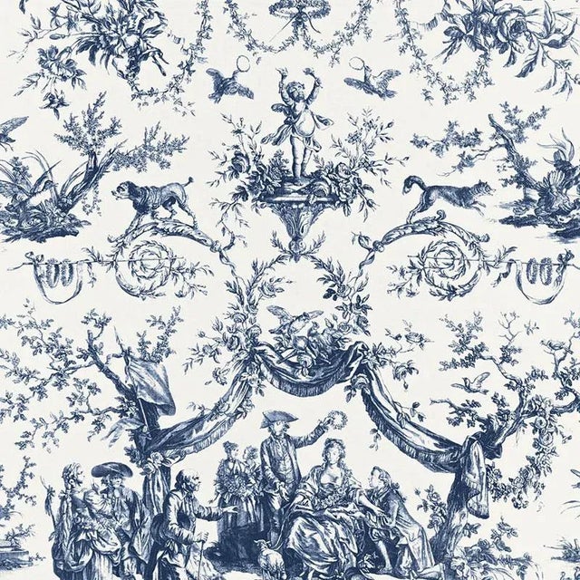 Sample- Schumacher Le Couronnement De La Rosiere Fabric in Bleu For Sale