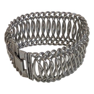 Wide Modernist Woven Silver Cuff Bracelet, Mid Century For Sale