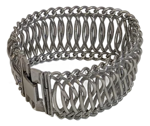 Wide Modernist Woven Silver Cuff Bracelet, Mid Century